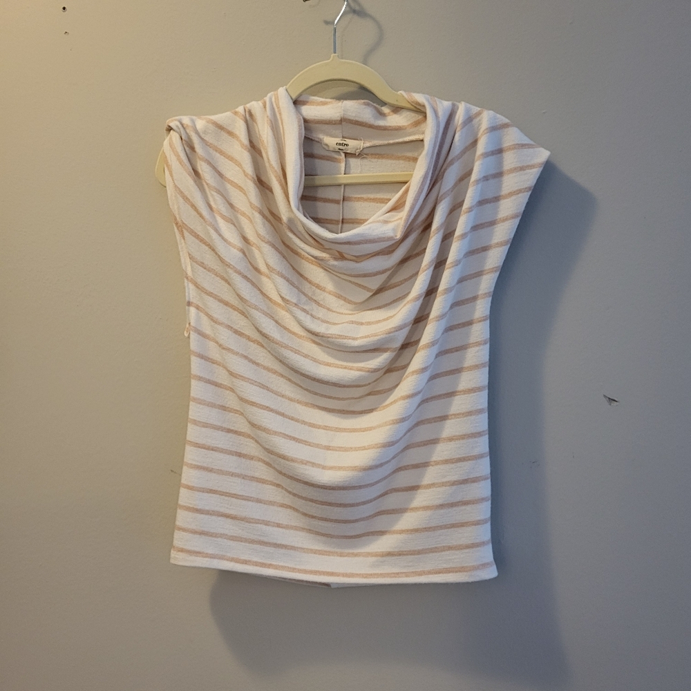 Striped Print Draped Collar Tee size S